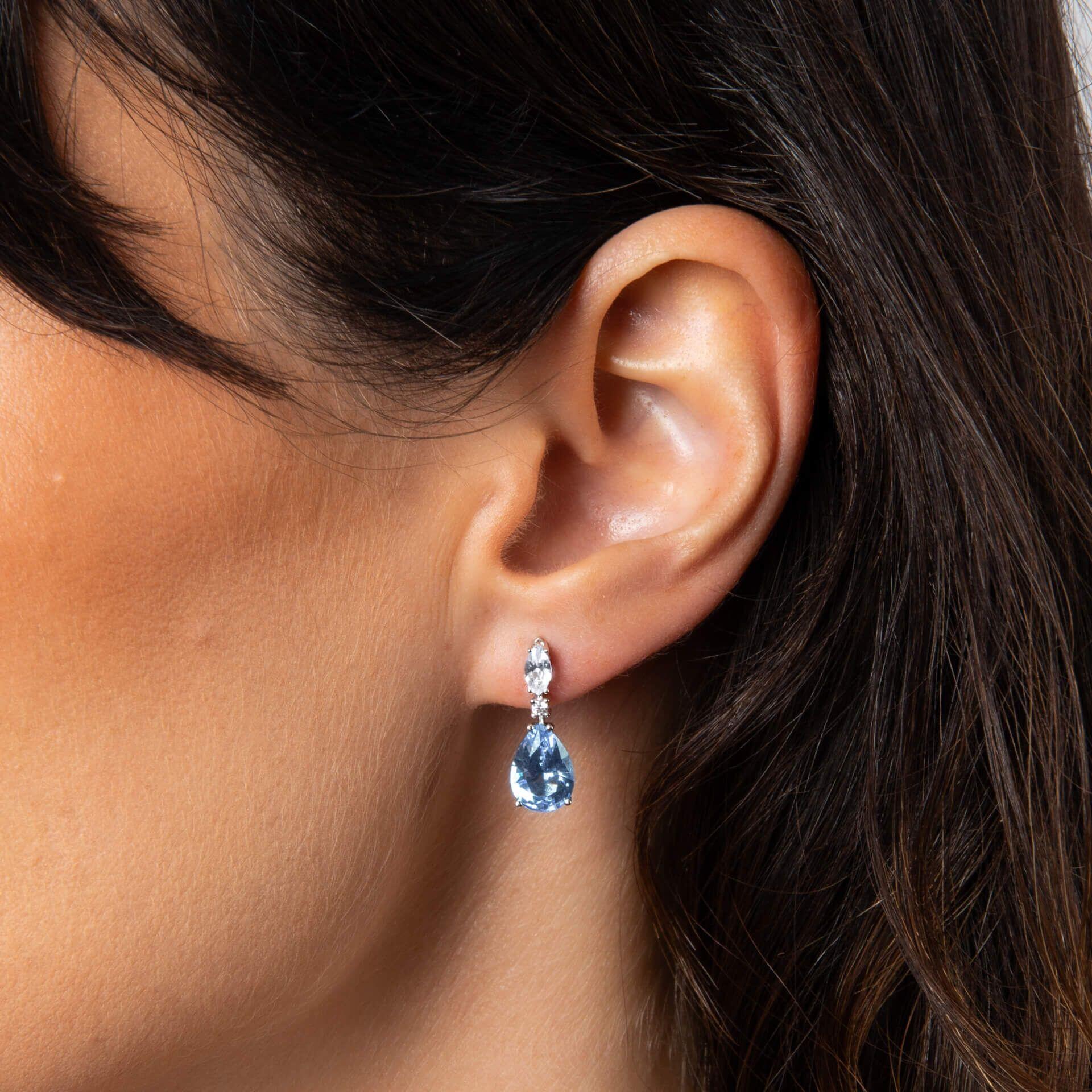 Diamonfire® Aquamarine Blue Marquise & Teardrop Zirconia Drop Earrings in Triple Plated Sterling Silver – Glamour Jewellery by Gold and Diamonds