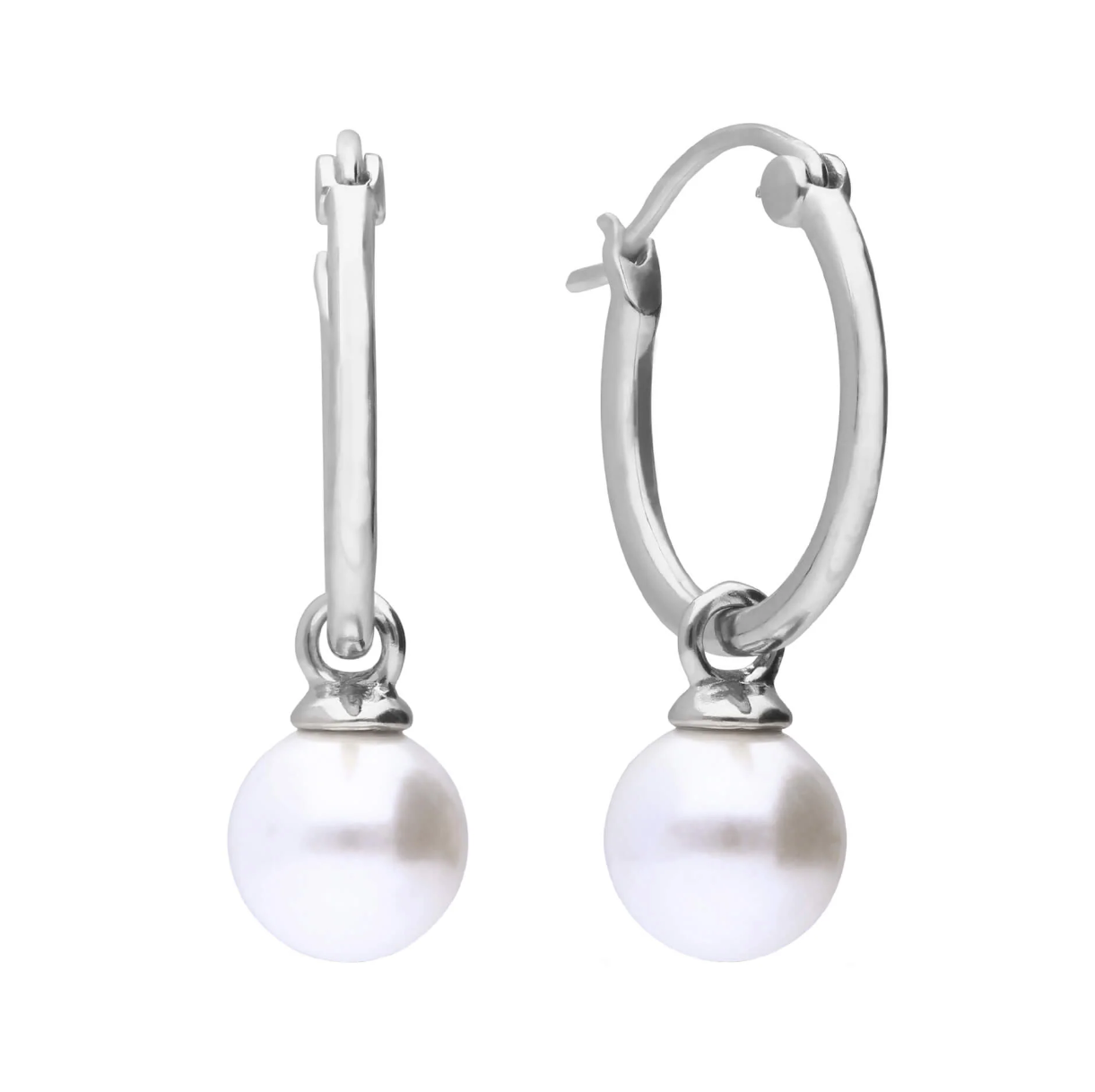 Diamonfire® Assembled Hoop Earrings with White Shell Pearl in Triple Plated Sterling Silver – Elegant Bridal Jewellery by Gold and Diamonds