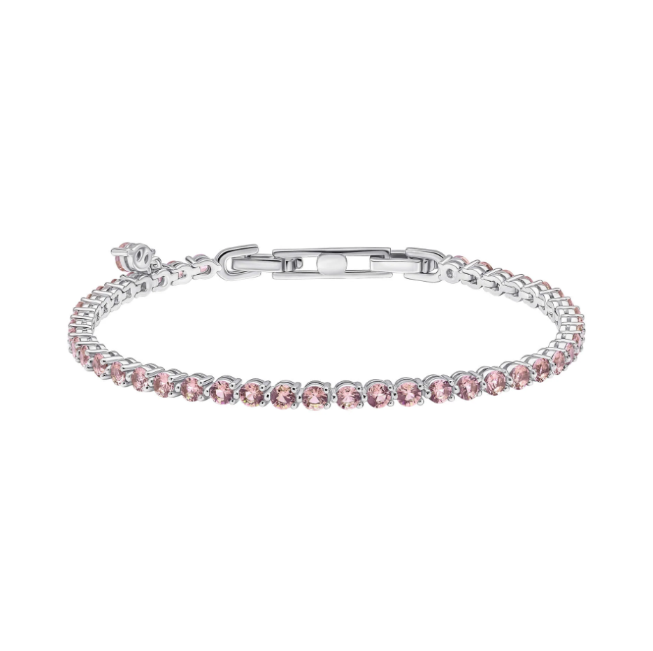 Diamonfire® Morganite Pink Round Tennis Bracelet with Zirconia Charm in Triple Plated Sterling Silver, 17–19cm Adjustable – Elegant Jewellery by Gold and Diamonds