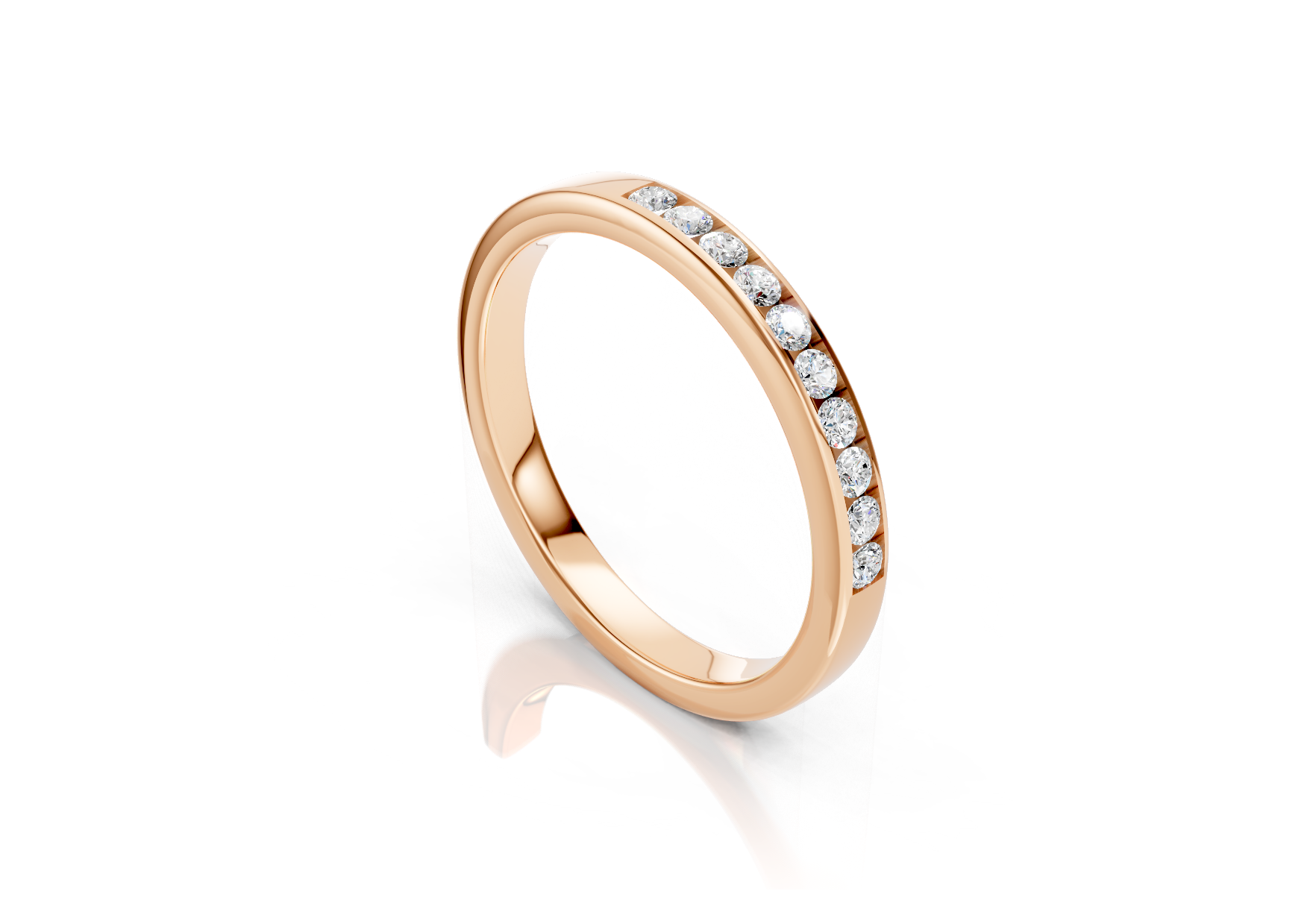 2.4mm channel set diamond wedding band 0.15ct round diamonds in gold platinum and palladium