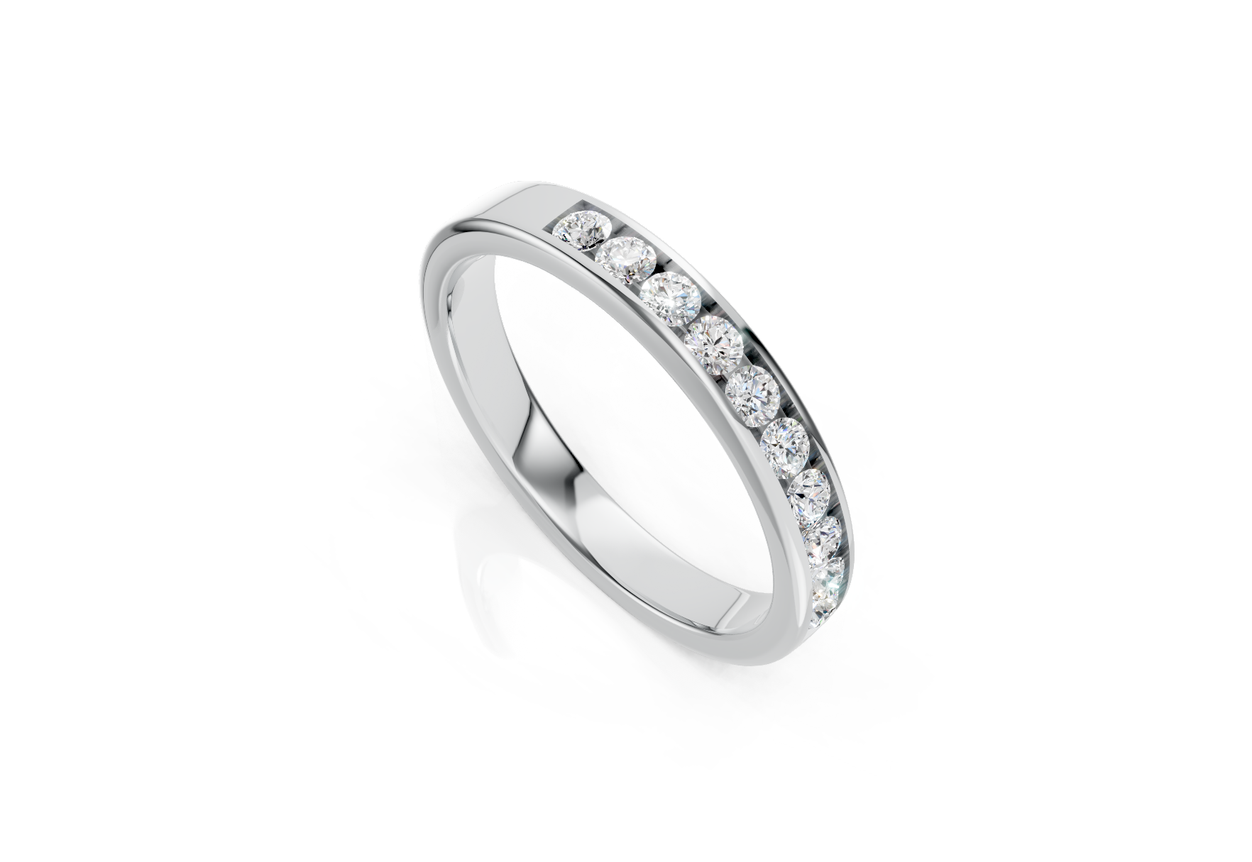 3mm channel set diamond wedding band 0.30ct round diamonds in gold platinum and palladium