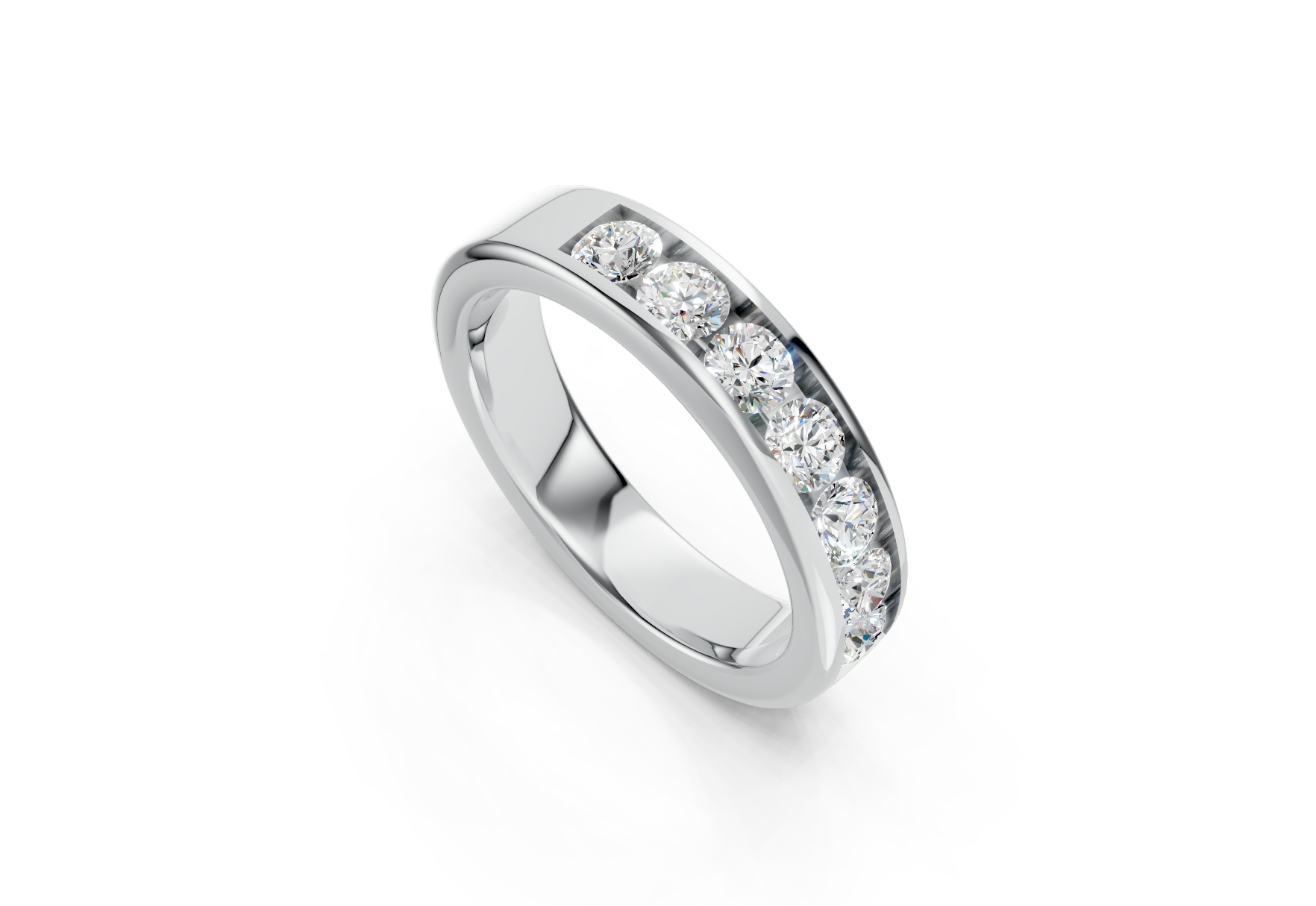 4.5mm channel set diamond wedding band 0.75ct round diamonds in gold platinum and palladium