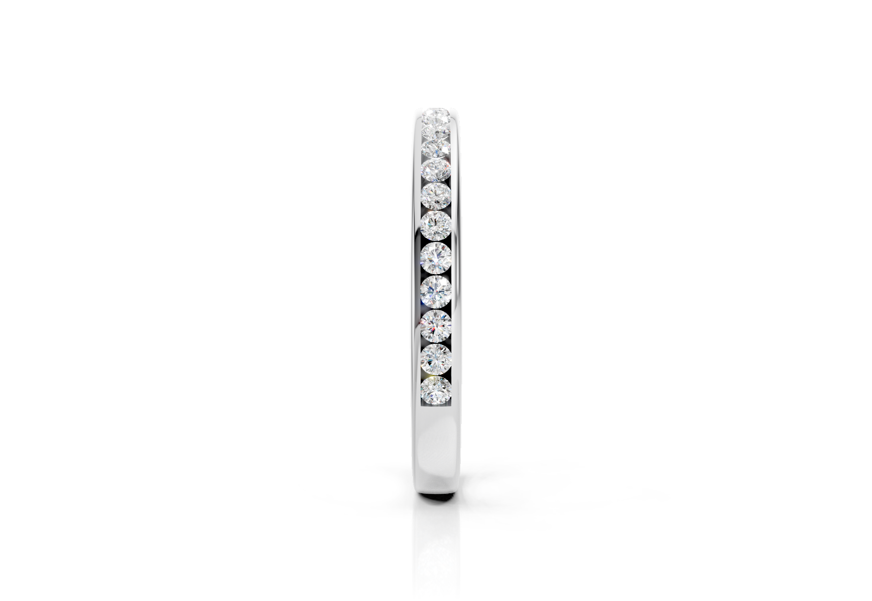2.4mm channel set diamond wedding band 0.25ct round diamonds 50 percent set in gold platinum and palladium