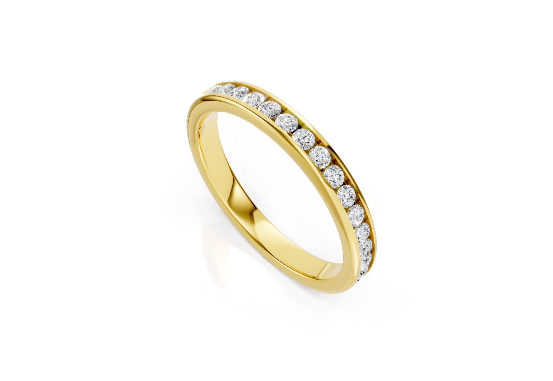 2.7mm channel set diamond wedding band 0.33ct round diamonds 50 percent set in gold platinum and palladium