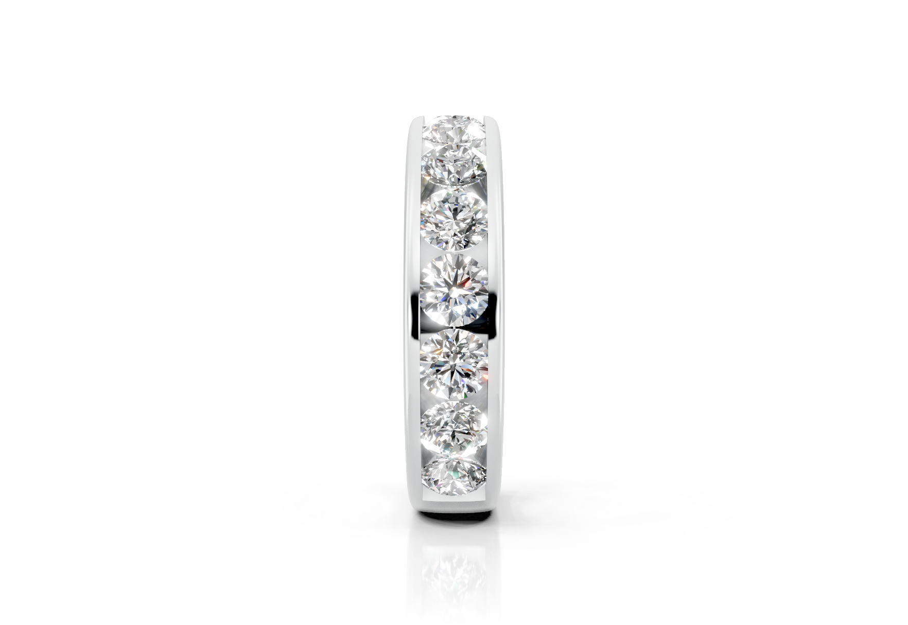5mm channel set diamond wedding band 2ct round diamonds 50 percent set in gold platinum and palladium