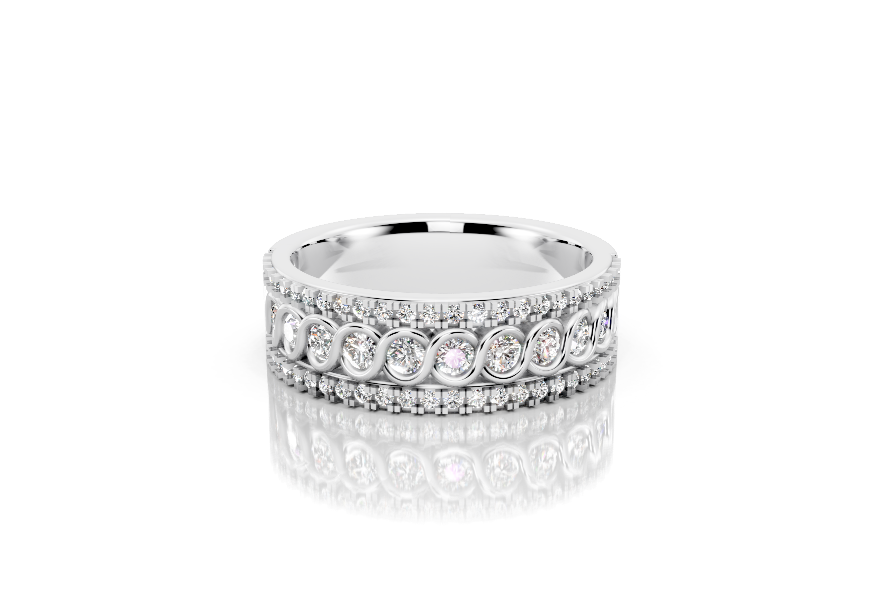 6.2mm fancy diamond wedding band 0.82ct round diamonds prong and bezel set in gold and platinum
