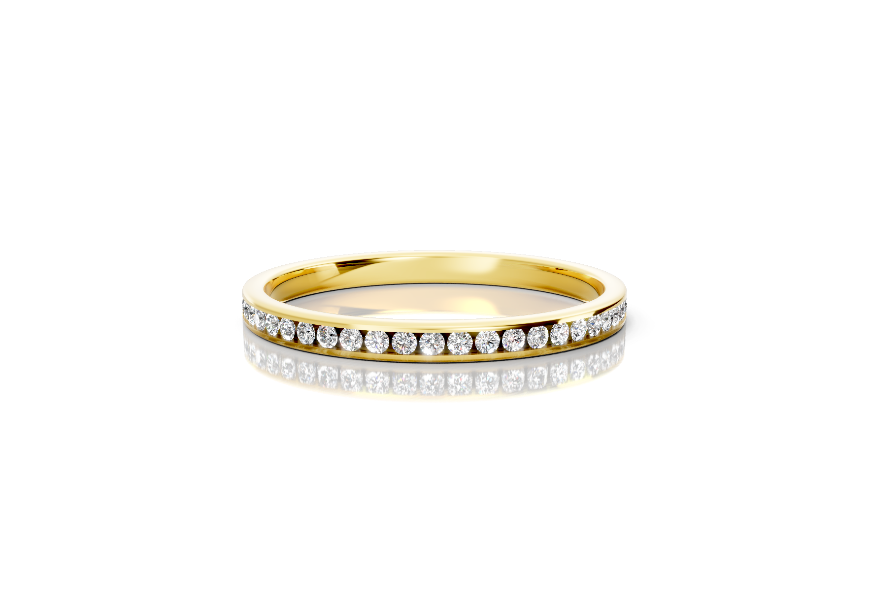 2mm full channel set diamond wedding ring with 0.30ct round diamonds for maximum sparkle. Available in gold, platinum and palladium. Natural G/VS or lab D/VVS1 diamonds. Free home consultations.