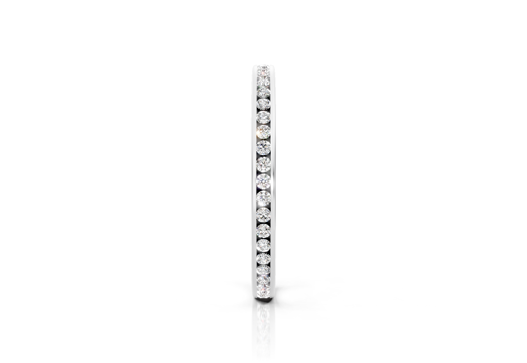2mm full channel set diamond wedding ring with 0.30ct round diamonds for maximum sparkle. Available in gold, platinum and palladium. Natural G/VS or lab D/VVS1 diamonds. Free home consultations.