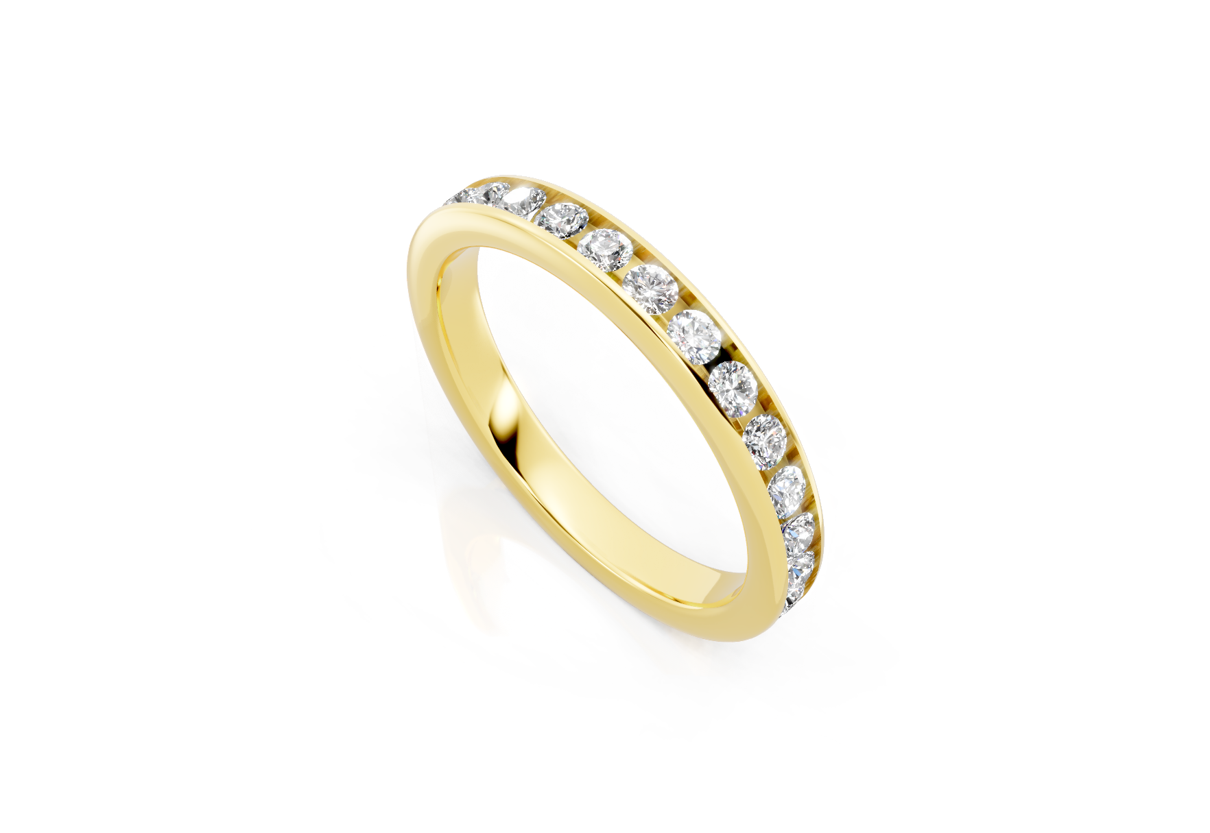 3mm full channel set diamond wedding band 1.50ct round diamonds in gold platinum and palladium