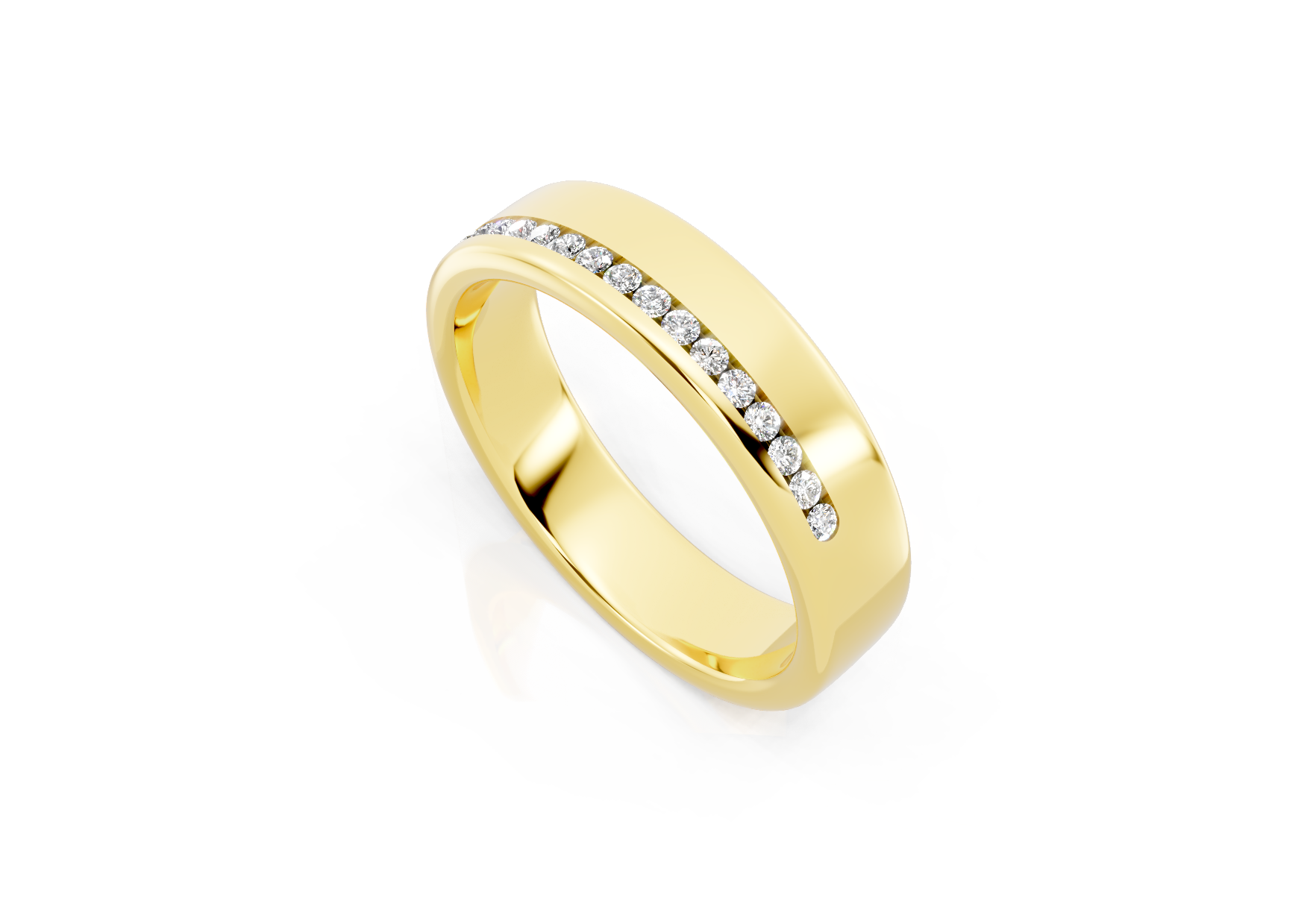 5mm offset channel diamond wedding band 0.12ct round diamonds 30 percent set in gold platinum and palladium