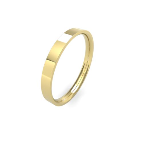 Men's 2.5mm Lightweight Flat Court Shaped plain wedding band, available in 9 & 18ct yellow, rose or white gold and Platinum online at goldanddiamonds.co.uk