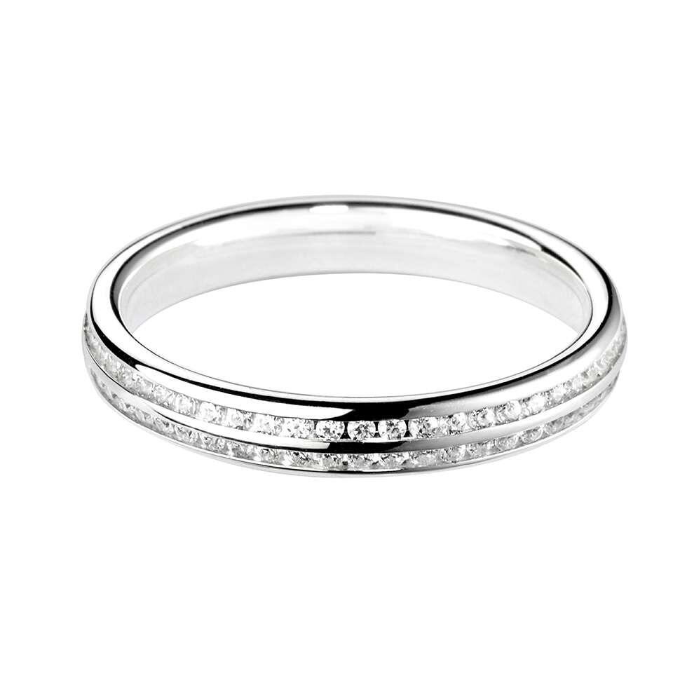 0.26ct Double Row Channel Set Diamond Ring in Court Shape with 52 Brilliant Round Natural Mined Diamonds in 9ct or 18ct Yellow, Rose, or White Gold, and Platinum