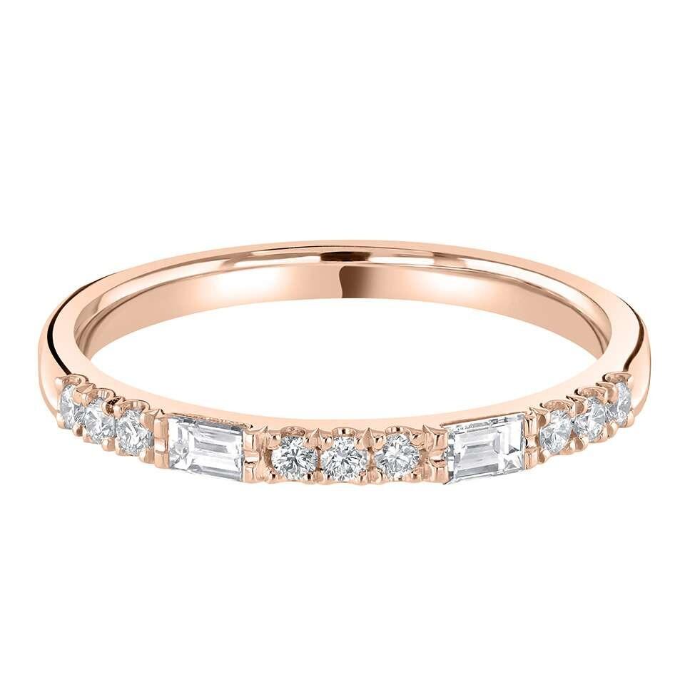 0.38ct Vintage Inspired Diamond Set Decorative Band with Rubover Set Round and Baguette Diamonds and Milgrain Detailing in 9ct or 18ct Yellow, Rose, or White Gold, and Platinum. Online at goldanddiamonds.co.uk