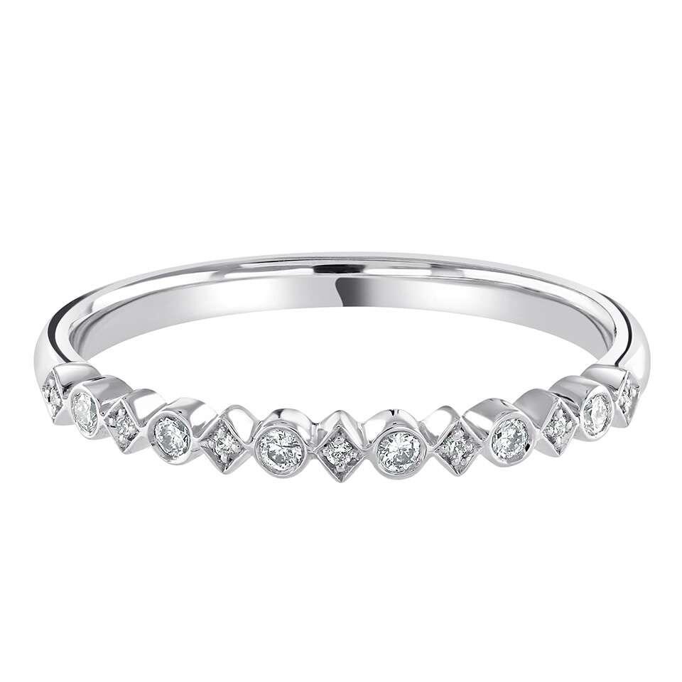 0.11ct Dainty Diamond Set Decorative Band with Alternating Rubover and Grain Settings in 9ct or 18ct Yellow, Rose, or White Gold, and Platinum.