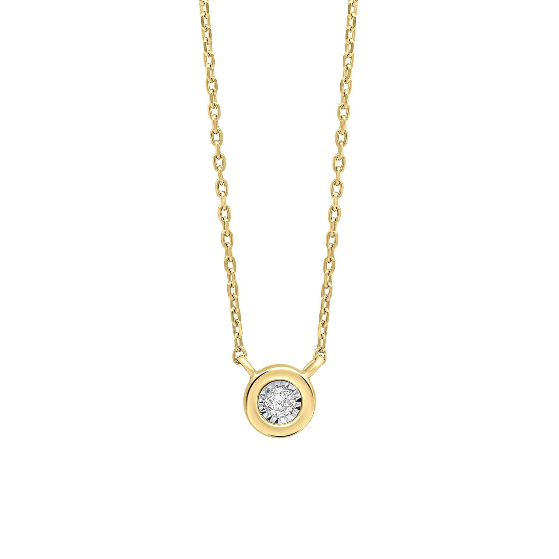 9ct Yellow Gold Bezel Set Solitaire Diamond Necklace