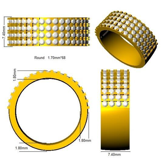 7mm wide diamond wedding ring, 1.25ct 5-row diamond band, grain set diamond wedding ring, brilliant diamond wedding band, 68 diamond wedding ring, wide gold diamond band, platinum diamond wedding ring, luxury diamond wedding ring
