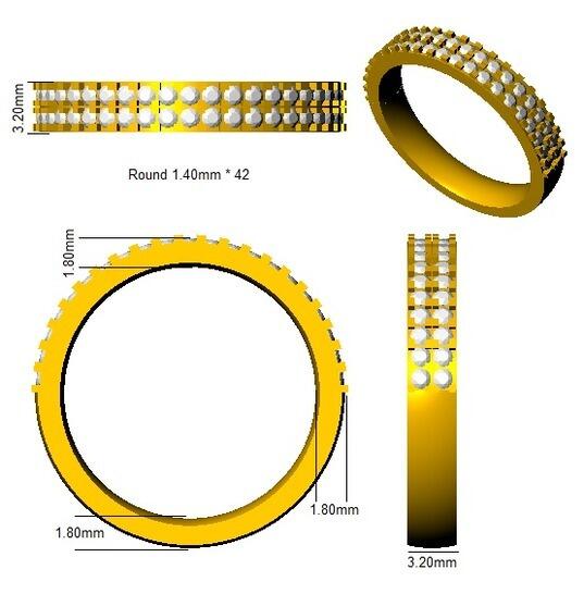 3mm wide diamond wedding ring, 0.48ct two-row diamond band, grain set diamond wedding ring, 42 diamond wedding ring, brilliant diamond wedding band, slim gold diamond band, platinum diamond wedding ring, luxury diamond wedding ring