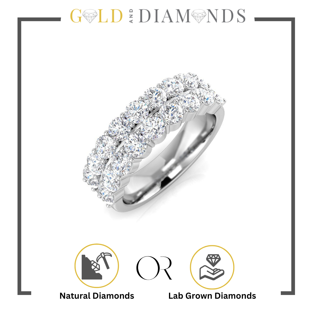 double row diamond wedding ring, claw set diamond wedding band, 6mm wide diamond ring, 1.54ct diamond wedding band, tapered diamond ring, Gold and Diamonds custom ring, rose gold diamond wedding band, platinum double row diamond wedding ring, lab-grown diamond wedding ring