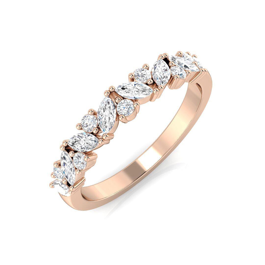 claw set round and marquise diamond ring, 3.5mm wide diamond wedding ring, 0.75ct diamond wedding band, round and marquise diamond ring, natural G/Vs diamonds wedding ring, Gold and Diamonds custom wedding band, platinum diamond wedding ring, lab-grown diamond custom quote, rose gold marquise diamond ring