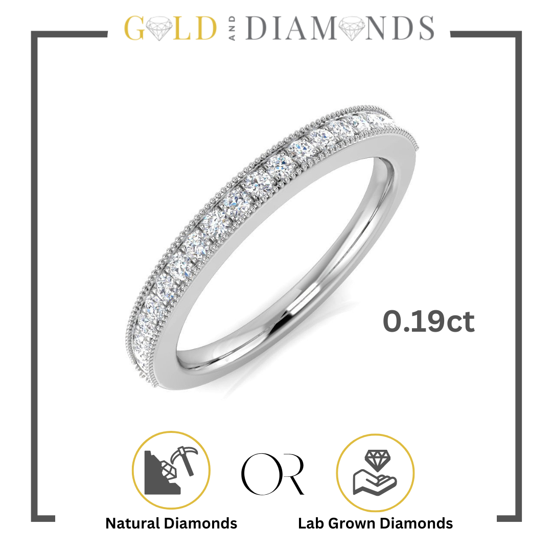 channel set diamond eternity ring, 0.19ct diamond ring, 0.27ct diamond eternity band, 0.40ct channel set diamond ring, 0.65ct millgrain diamond ring, Gold and Diamonds eternity ring, fine millgrain diamond band, natural and lab-grown diamonds eternity ring