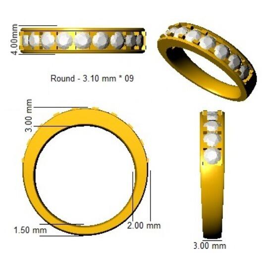 Channel-Grain Set Half Eternity Ring with Natural or Lab-Grown Diamonds in Gold or Platinum. Gold and Diamonds