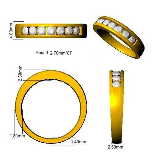 Channel Set Half Eternity Ring with 7 Diamonds in Gold or Platinum, Natural or Lab-Grown Diamonds