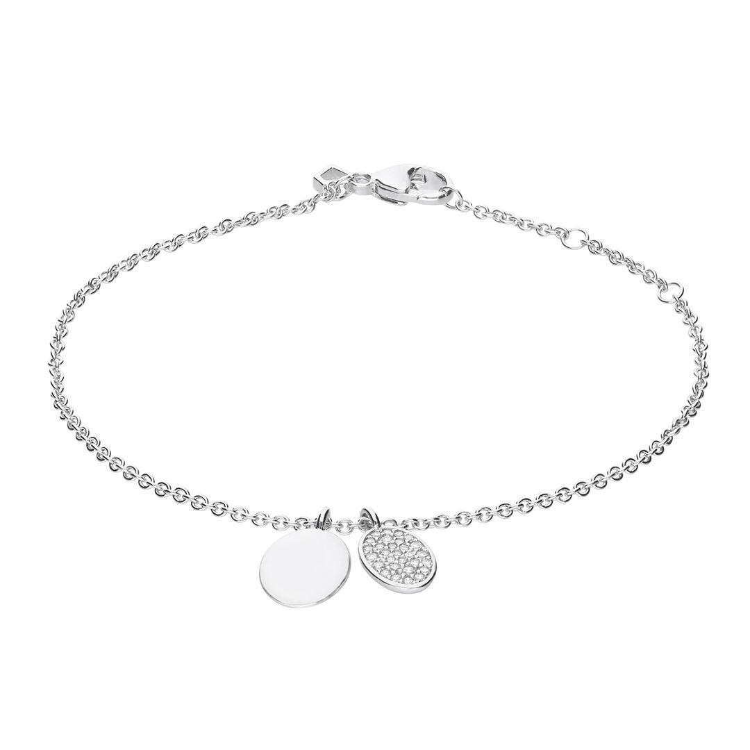 Diamonfire® Engravable Tag Bracelet, featuring two oval tags—one plain for engraving and one pavé set with 0.30ct zirconia stones, crafted in sterling silver with triple platinum plating for lasting brilliance and skin-safe wear.