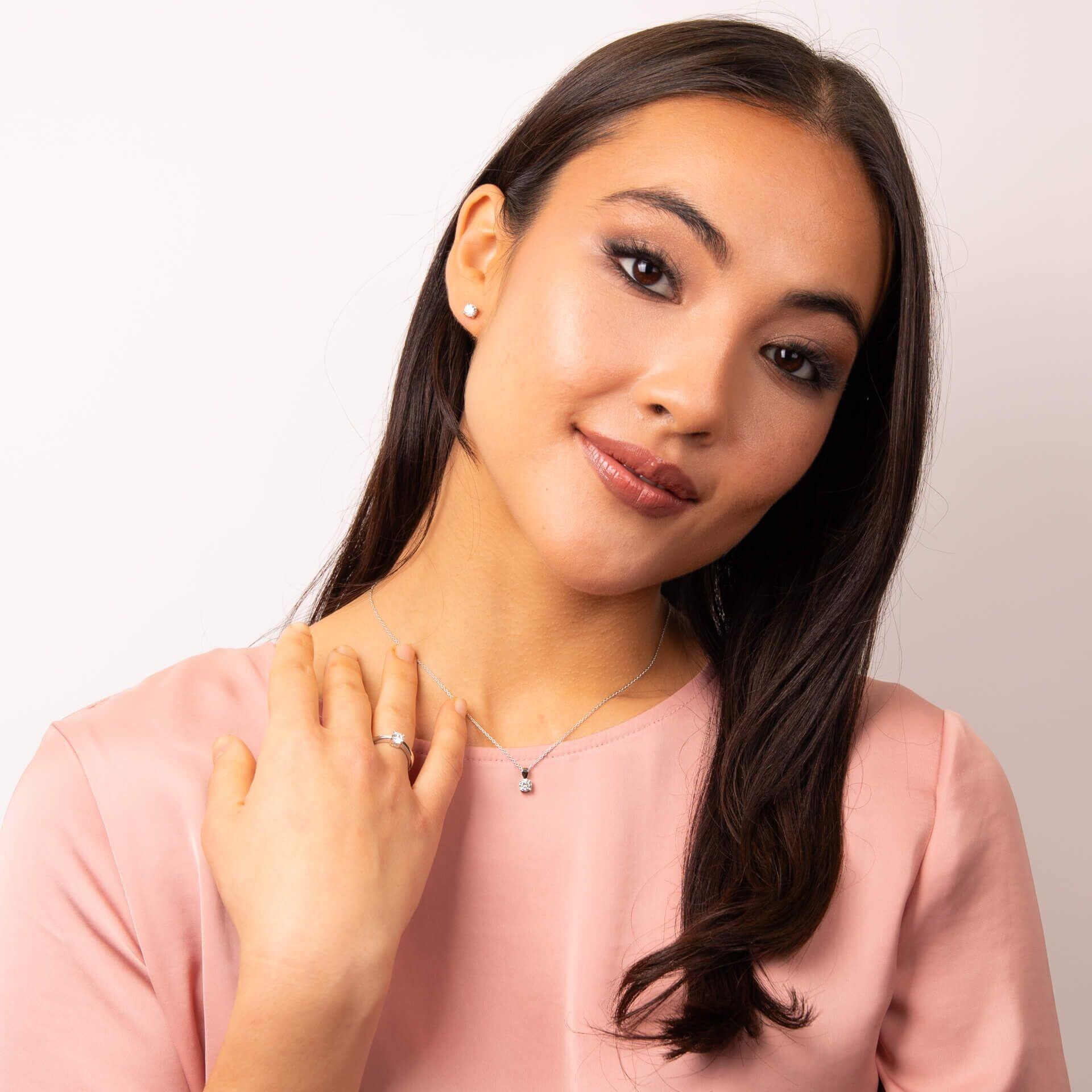 Diamonfire® 0.50ct Solitaire Ring with 4 Claw Setting in Sterling Silver, available in Platinum or 24K Gold Plated Triple Finish, presented in exclusive Diamonfire® silk packaging with a luxury gift box and bag.