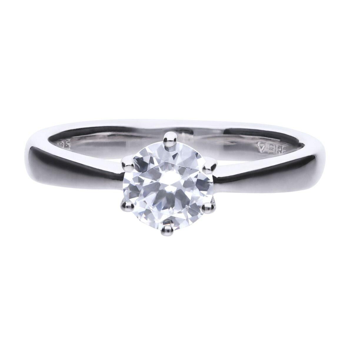 Diamonfire® 1.5ct Solitaire Ring with 6 Claw Setting in Sterling Silver, Platinum Plated Triple Finish, presented in exclusive Diamonfire® silk packaging with a luxury gift box and bag.