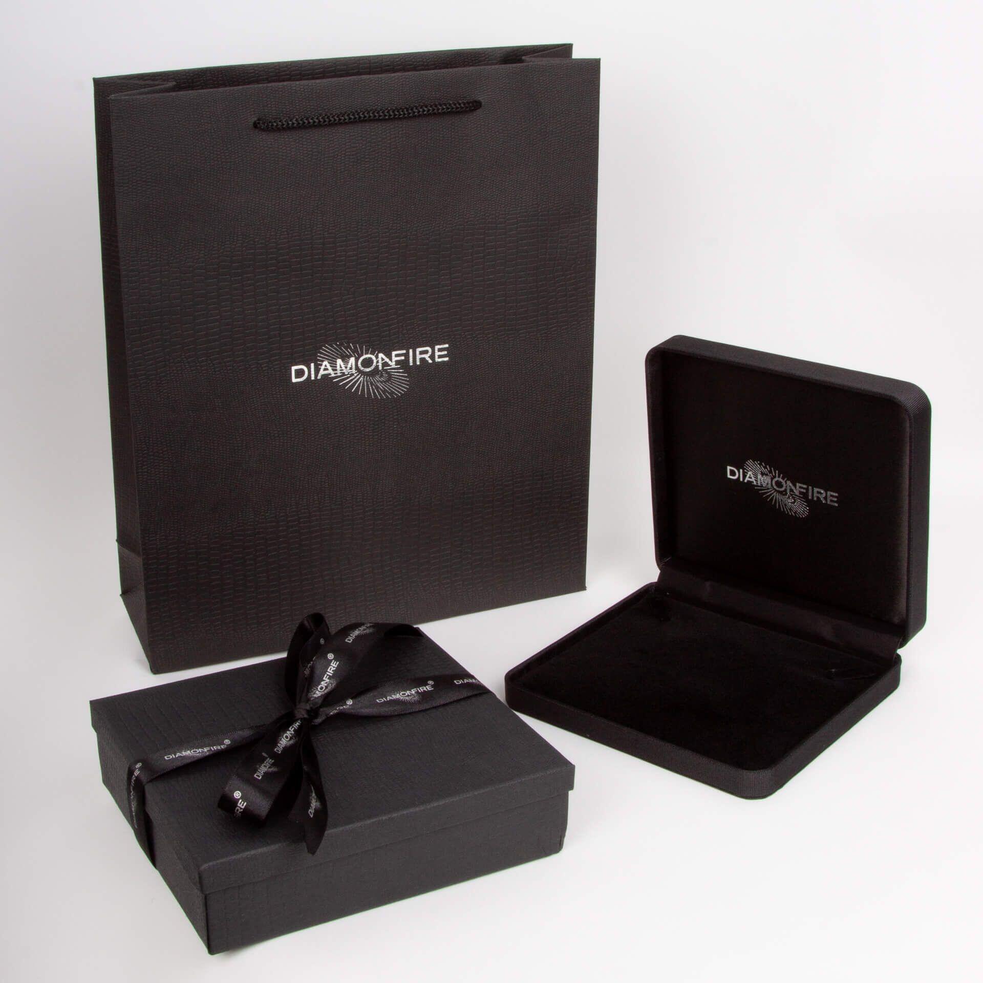 "3.65ct pave set Diamonfire® drop necklace with 57-facet cubic zirconia stones on 43cm sterling silver, triple plated for durability and certified skin safe, presented in black Diamonfire® silk packaging with jewelry box, gift bag, and branded ribbon."