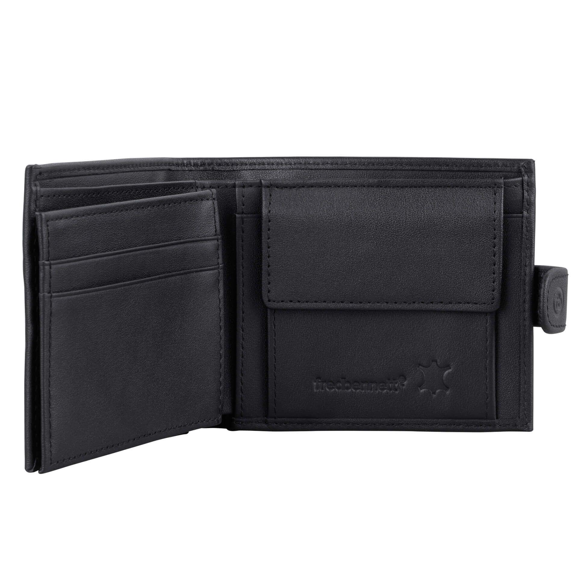 "fredbennett® Black or Brown Leather Wallet with Coin Purse – crafted in genuine leather with the option to personalise using free laser engraving. A timeless and sentimental gift for groomsmen, dads, or partners. Available at Gold and Diamonds."