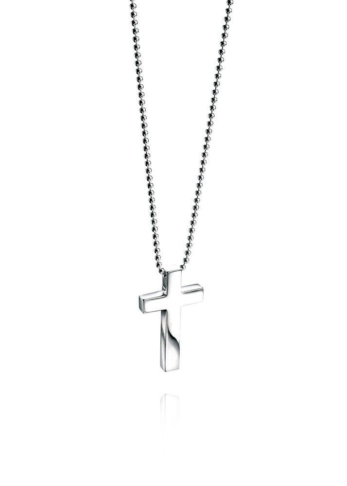 "fredbennett® Sterling Silver Plain Cross Pendant and Chain – minimalist and timeless men’s necklace crafted in skin-safe silver, presented in a suede pouch from Gold and Diamonds."