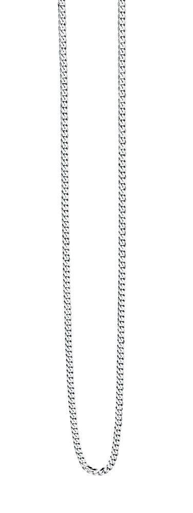 "fredbennett® Diamond Cut Stainless Steel Curb Chain Necklace – 55cm men’s chain with polished finish and light-reflecting links, presented in a suede pouch from Gold and Diamonds."