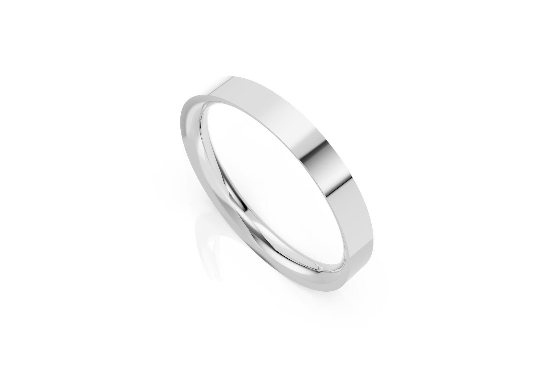 Mens 3mm medium flat court comfort fit wedding ring 1.7mm depth in yellow gold white gold rose gold platinum palladium and argentium silver