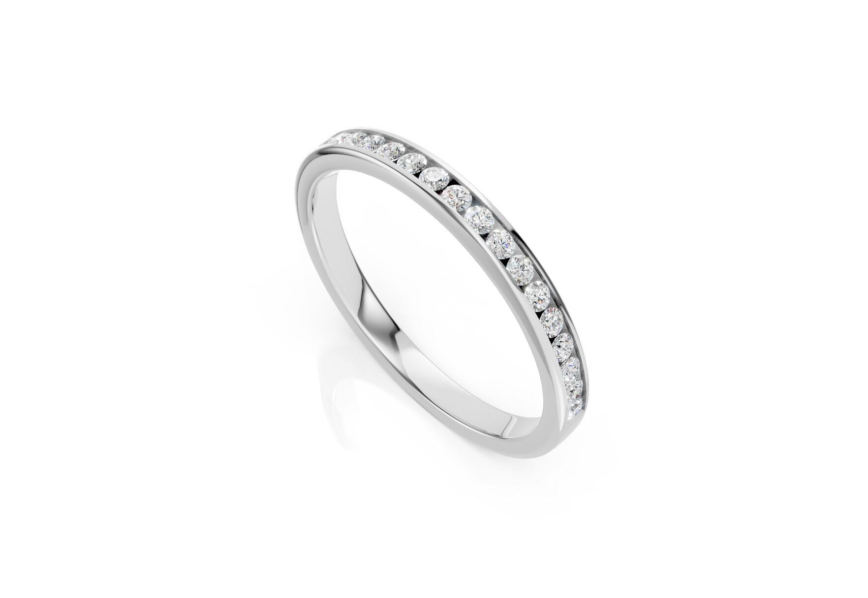 2.2mm channel set diamond wedding band 0.20ct round diamonds 50 percent set in gold platinum and palladium