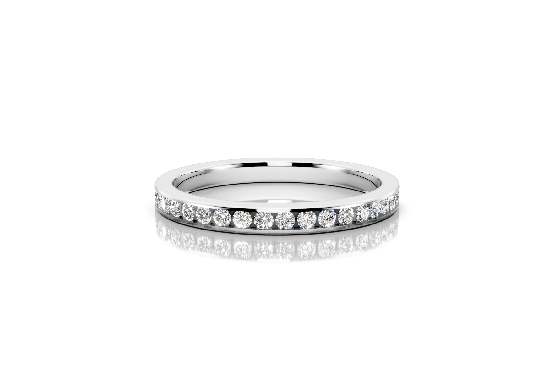 2.4mm full channel set diamond wedding band 0.50ct round diamonds in gold platinum and palladium