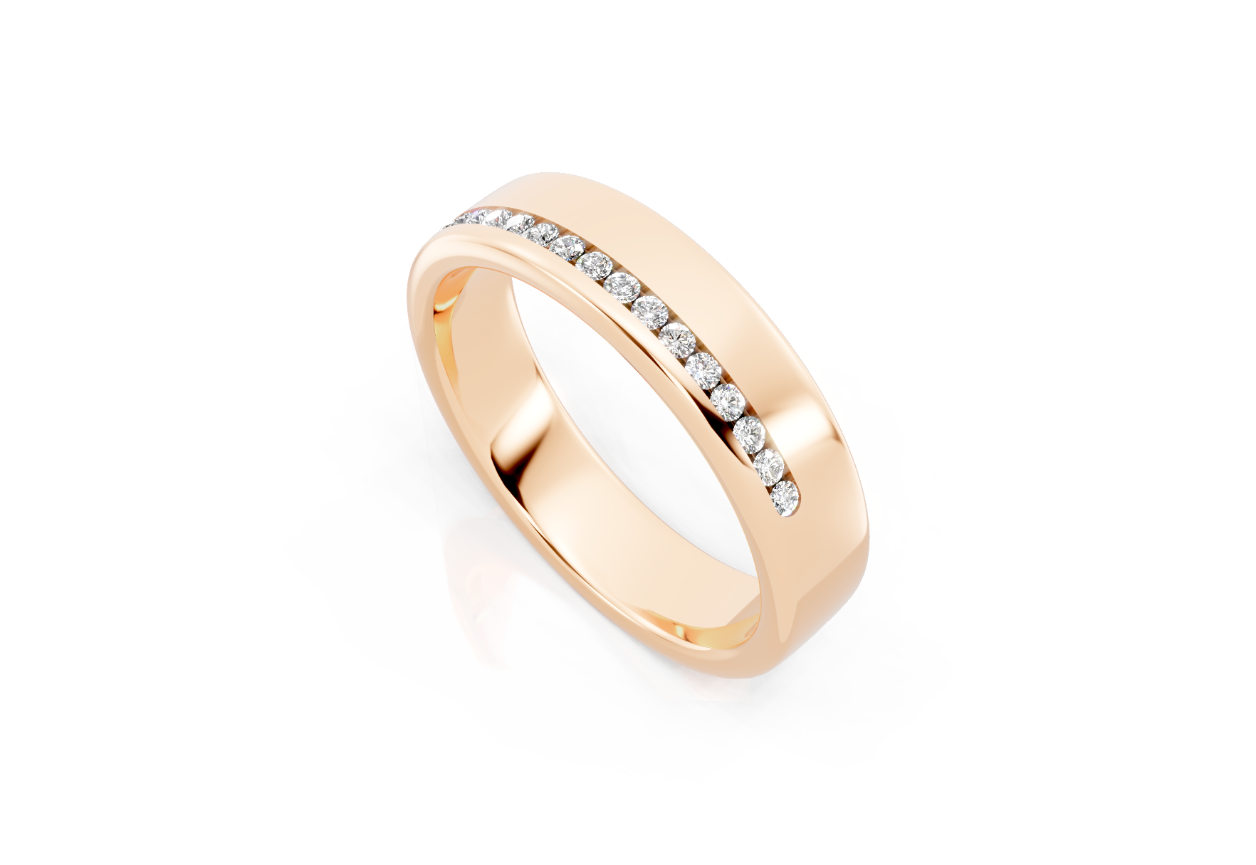 5mm offset channel diamond wedding band 0.12ct round diamonds 30 percent set in gold platinum and palladium