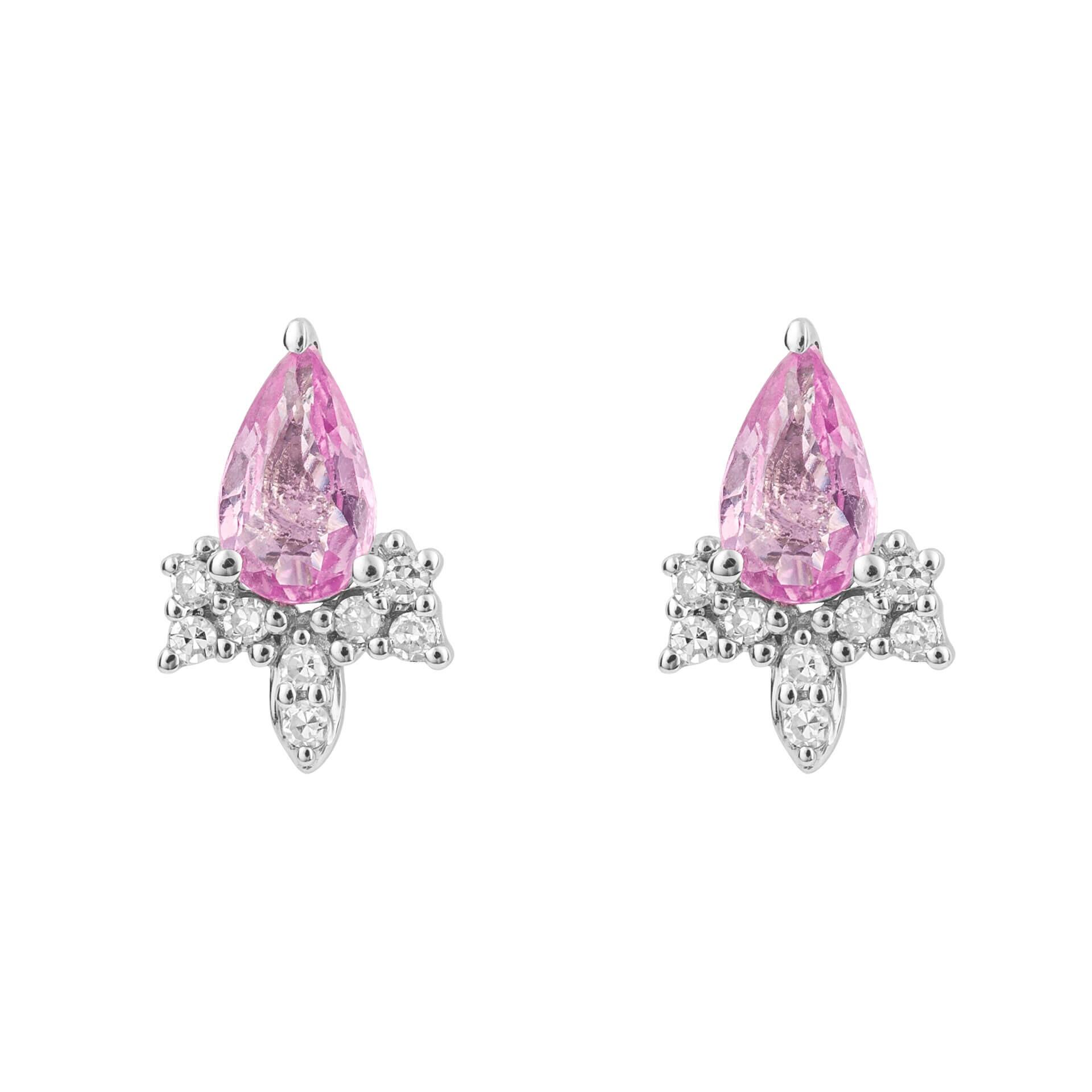9ct Gold Pink Sapphire & Diamond Teardrop Earrings