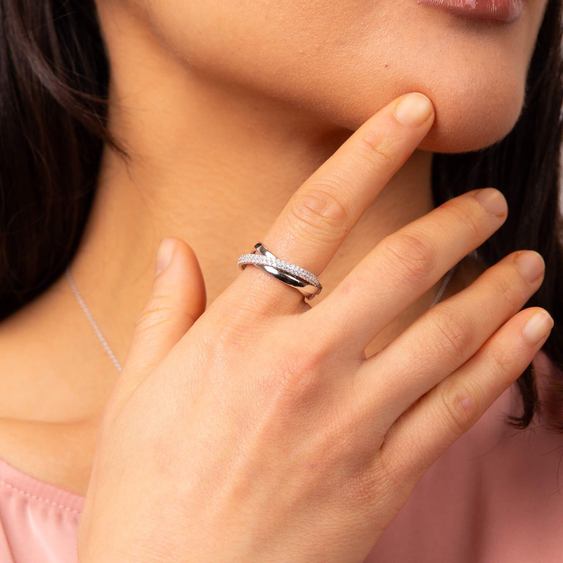 1.02ct Diamonfire® Triple Twist Ring, crafted in sterling silver with triple plating, featuring brilliant-cut zirconia stones with 57 facets, beautifully presented in exclusive Diamonfire® silk packaging, including a luxury gift box and bag.