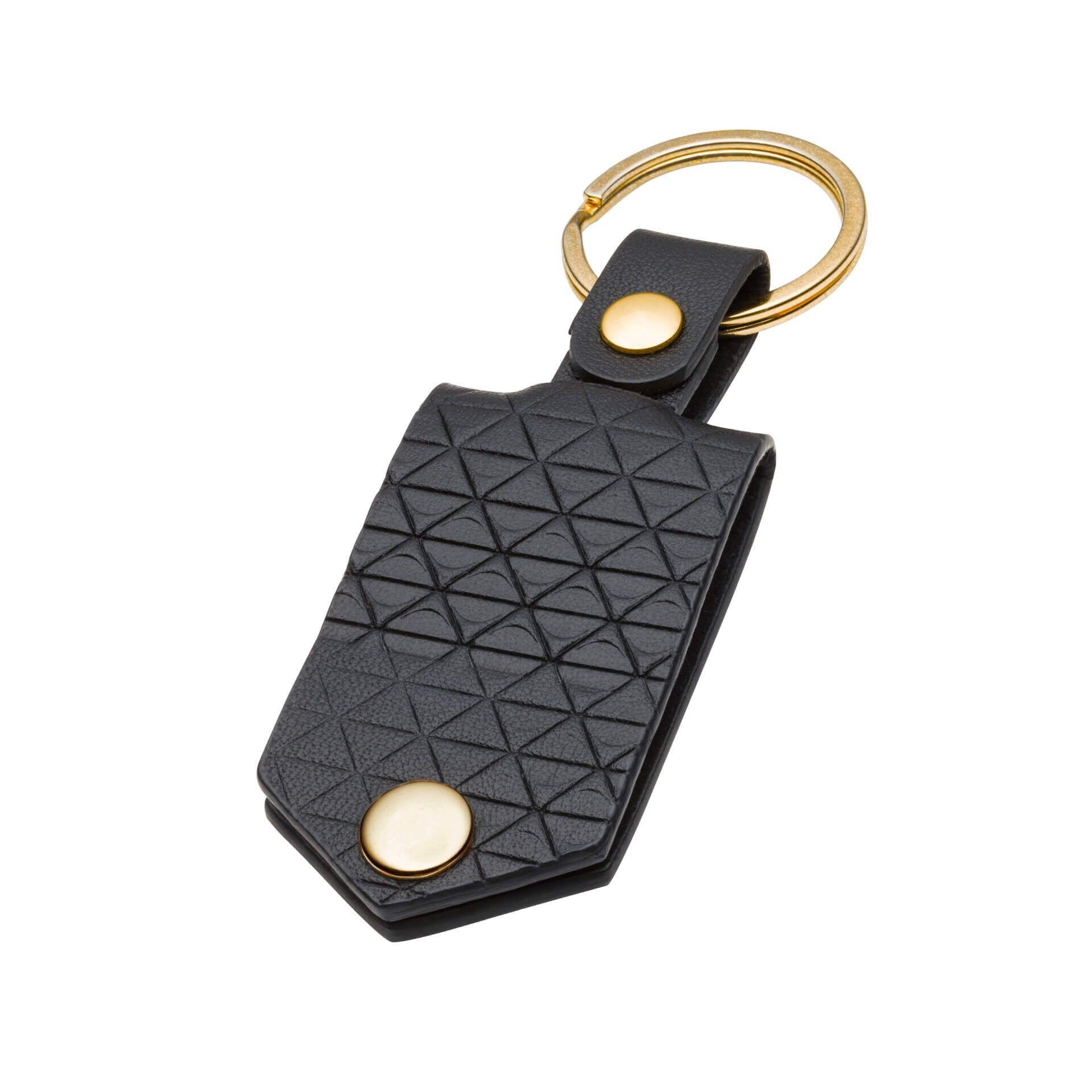 "fredbennett® Black Leather Keyring with engravable stainless steel tag – a sleek, personal gift for him. Customise it with free engraving and pair it with a matching wallet for the perfect set. Available at Gold and Diamonds."