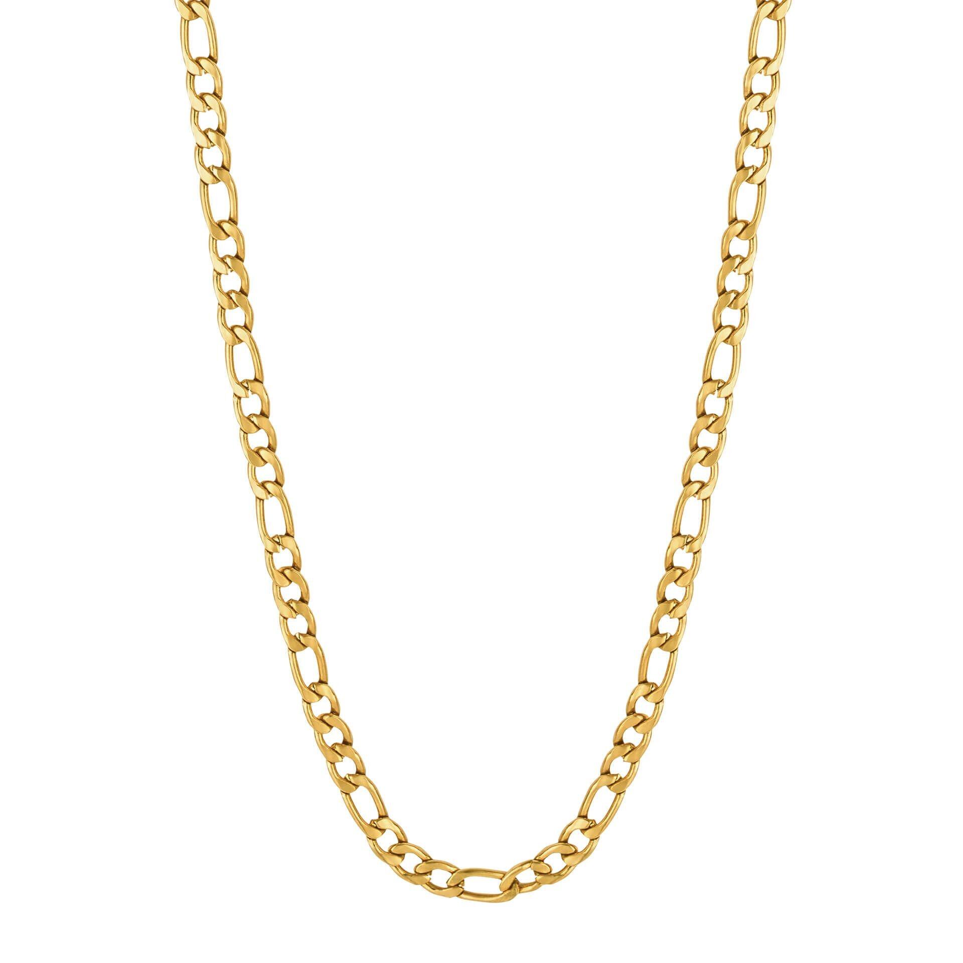 "fredbennett® Figaro Link Necklace in stainless steel or yellow gold IP – a 50cm skin-safe men’s chain with timeless link design, gift-ready in a suede pouch from Gold and Diamonds."