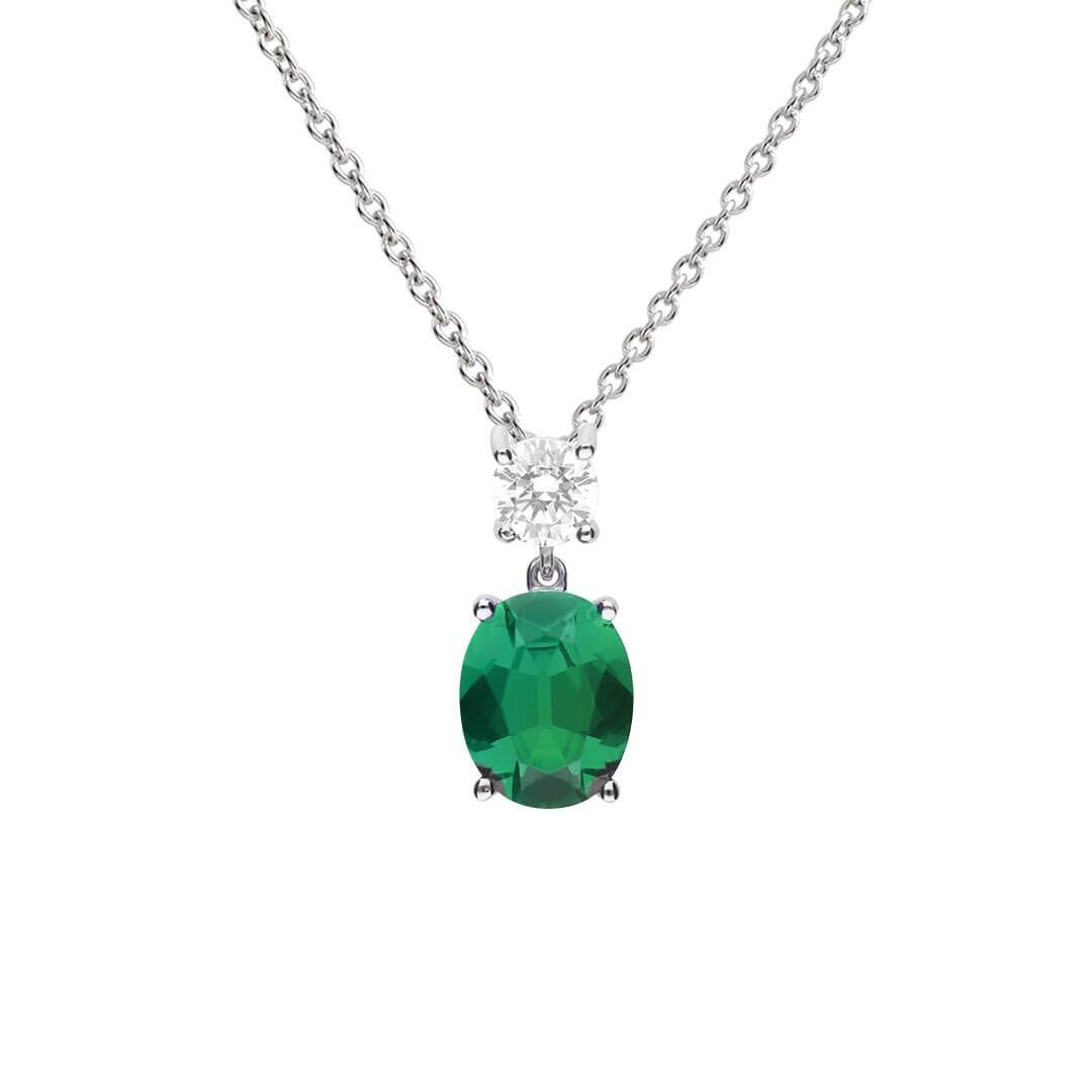"Diamonfire® Emerald-Coloured Oval Drop Pendant with clear accent zirconia, crafted in triple plated sterling silver, AnchorCert Pro certified skin safe, presented in luxury silk packaging—ideal for weddings and special occasions."
