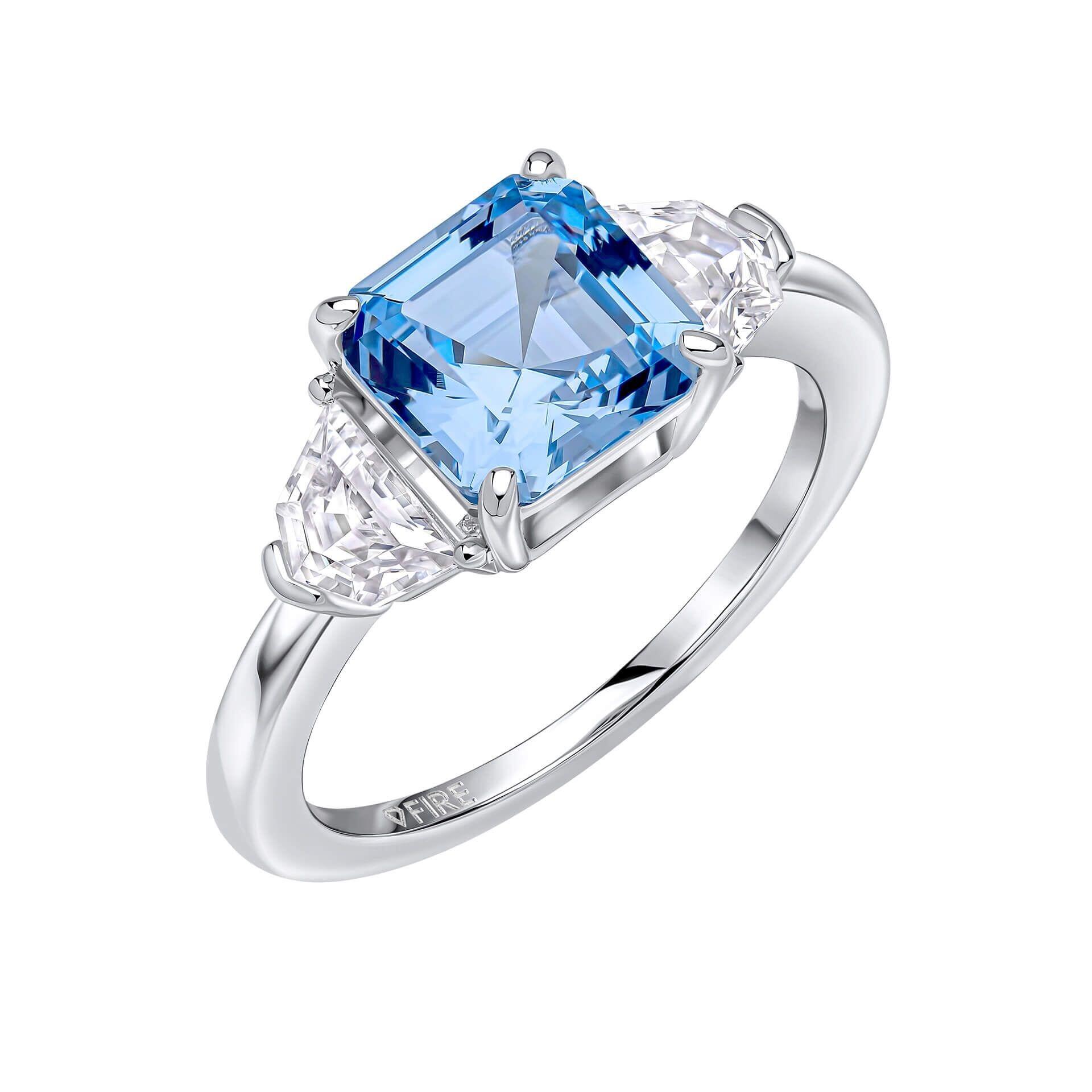 Diamonfire® Sapphire Blue Square-Cut Zirconia Ring with Clear Accents in Triple Plated Sterling Silver – Elegant Statement Jewellery by Gold and Diamonds