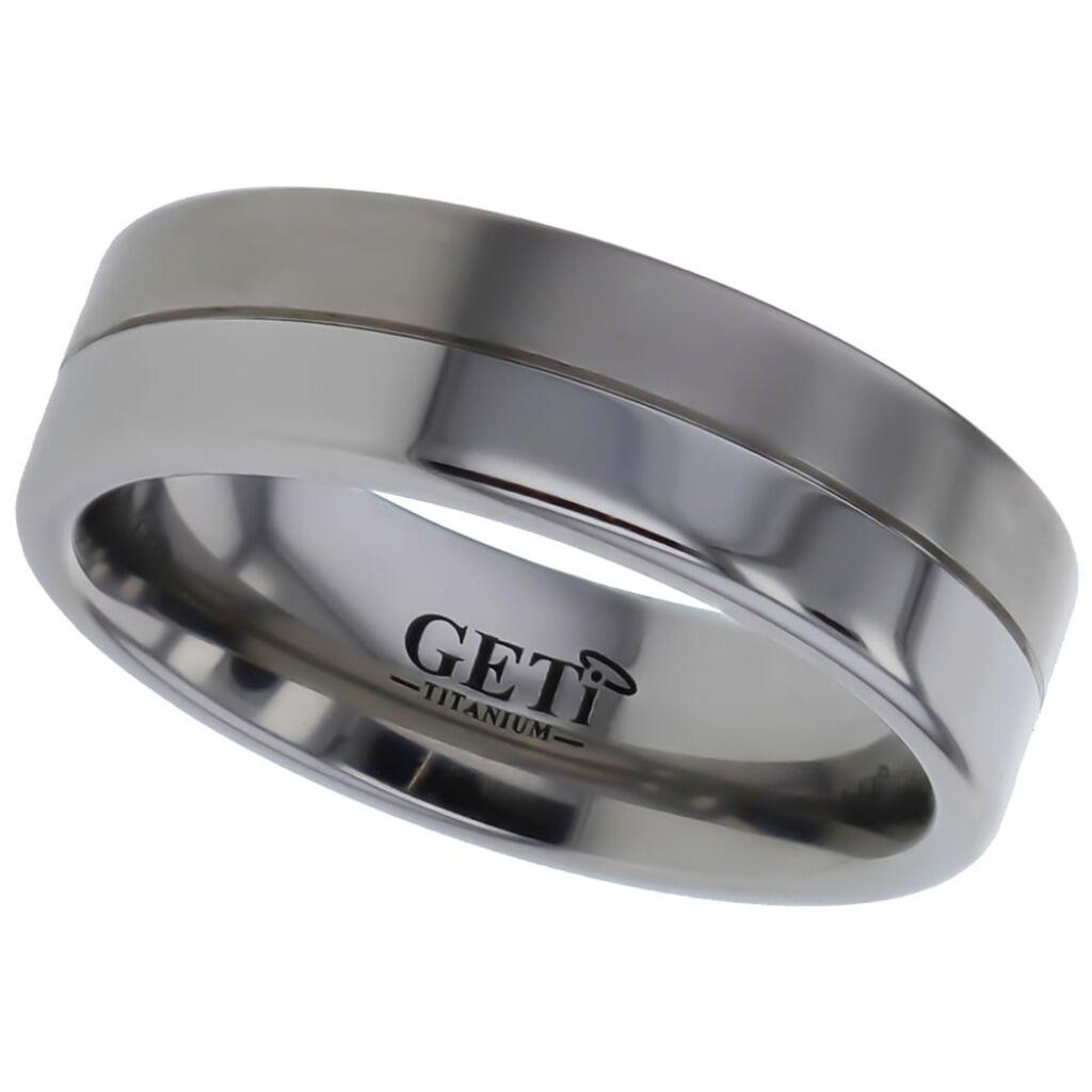 Flat court Geti titanium wedding band with satin and polished finish separated by a fine centre groove by Gold and Diamonds