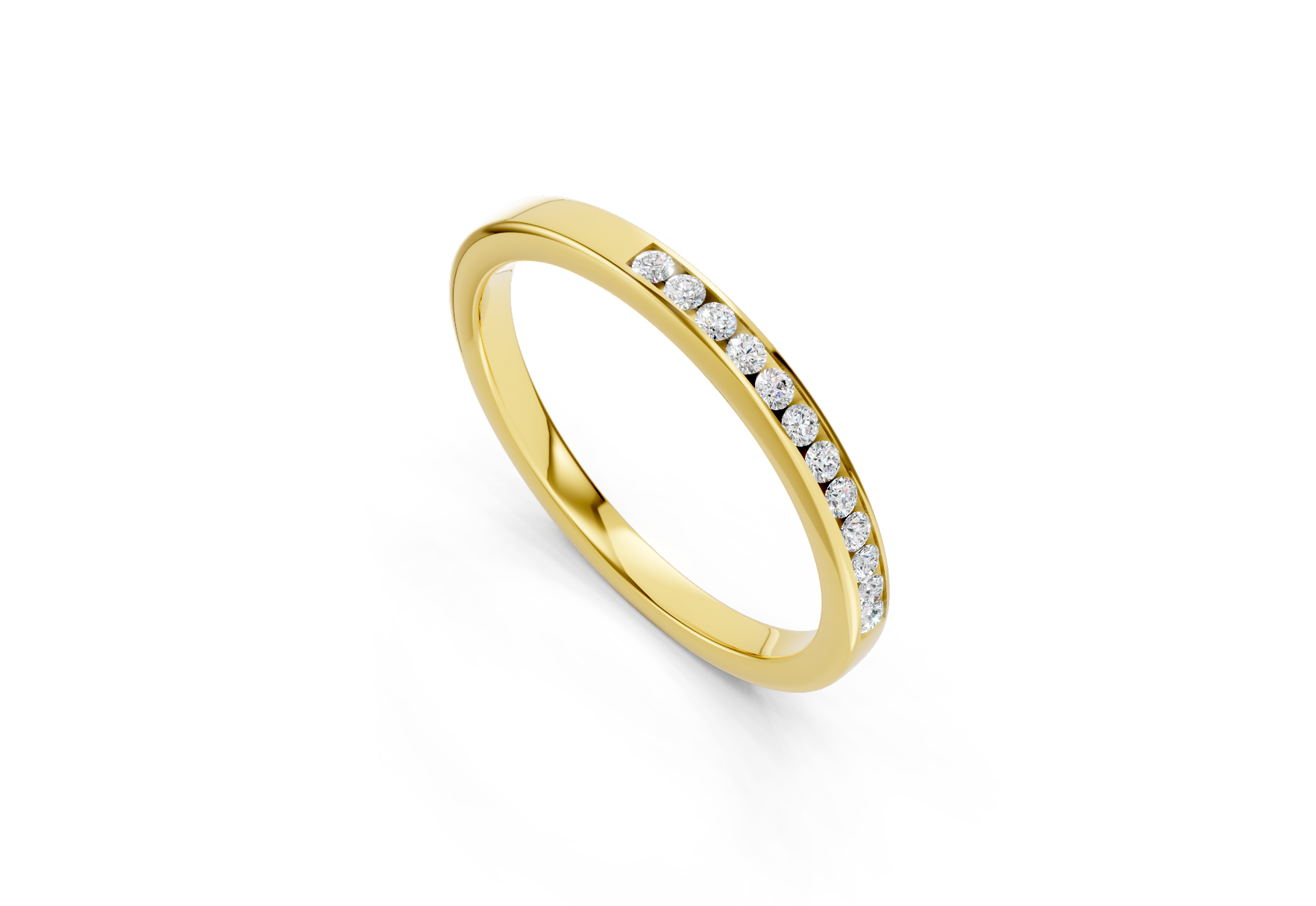 Ladies 2mm channel set diamond wedding ring 0.09ct round diamonds in gold platinum and palladium