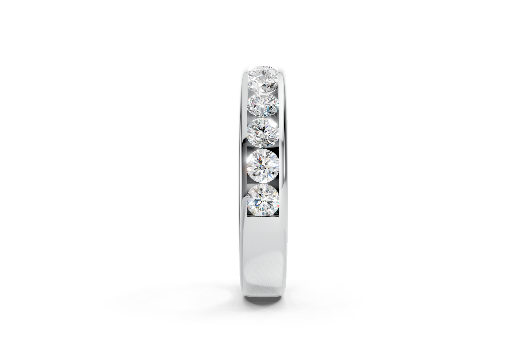 4mm channel set diamond wedding band 0.60ct round diamonds in gold platinum and palladium