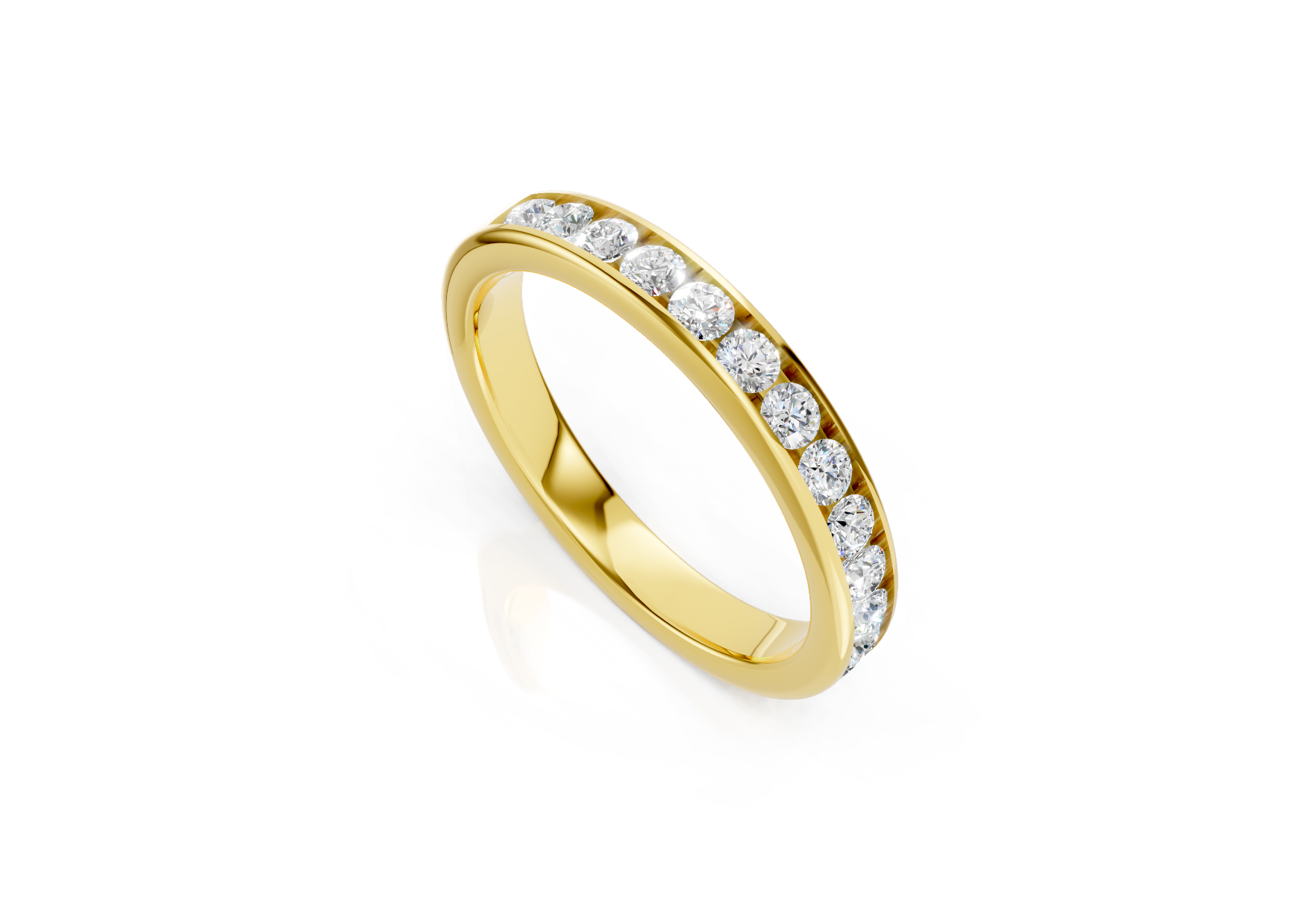 3mm channel set diamond wedding band 0.50ct round diamonds 50 percent set in gold platinum and palladium
