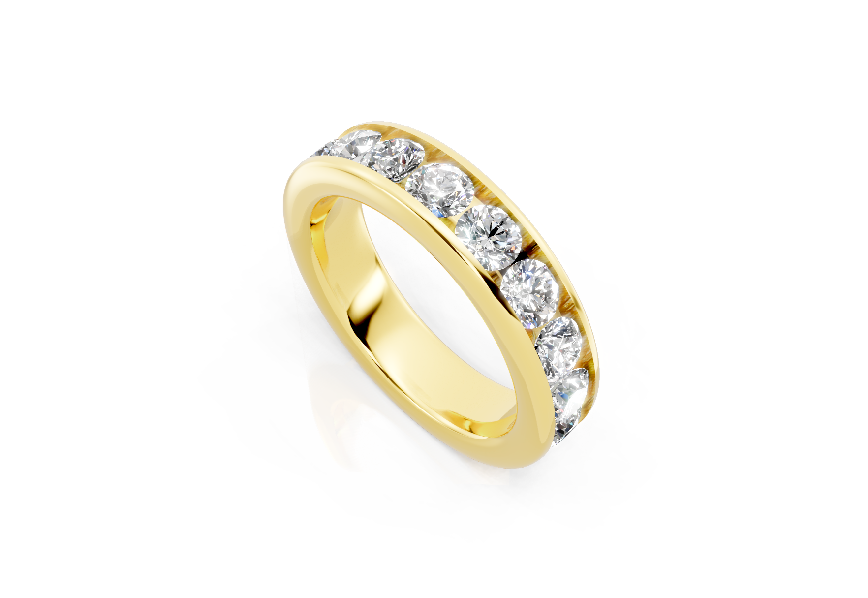5mm channel set diamond wedding band 2ct round diamonds 50 percent set in gold platinum and palladium