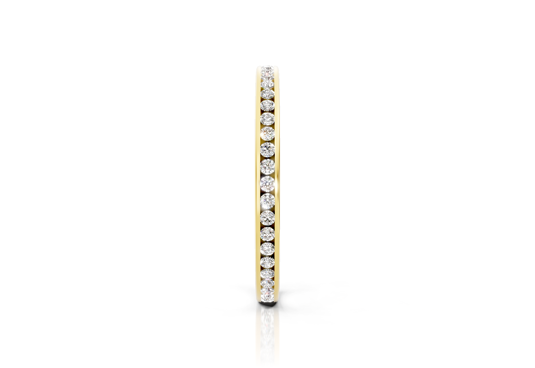 2mm full channel set diamond wedding ring with 0.30ct round diamonds for maximum sparkle. Available in gold, platinum and palladium. Natural G/VS or lab D/VVS1 diamonds. Free home consultations.