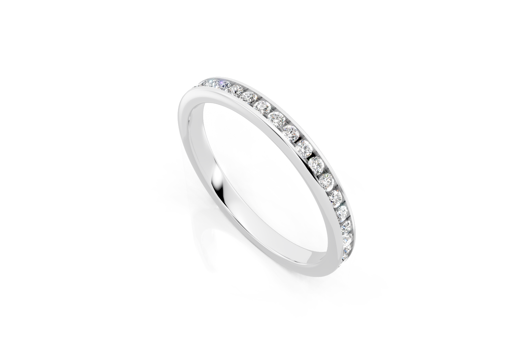 2.4mm full channel set diamond wedding band 0.50ct round diamonds in gold platinum and palladium